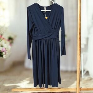 Elegant Navy Blue Wrap Dress